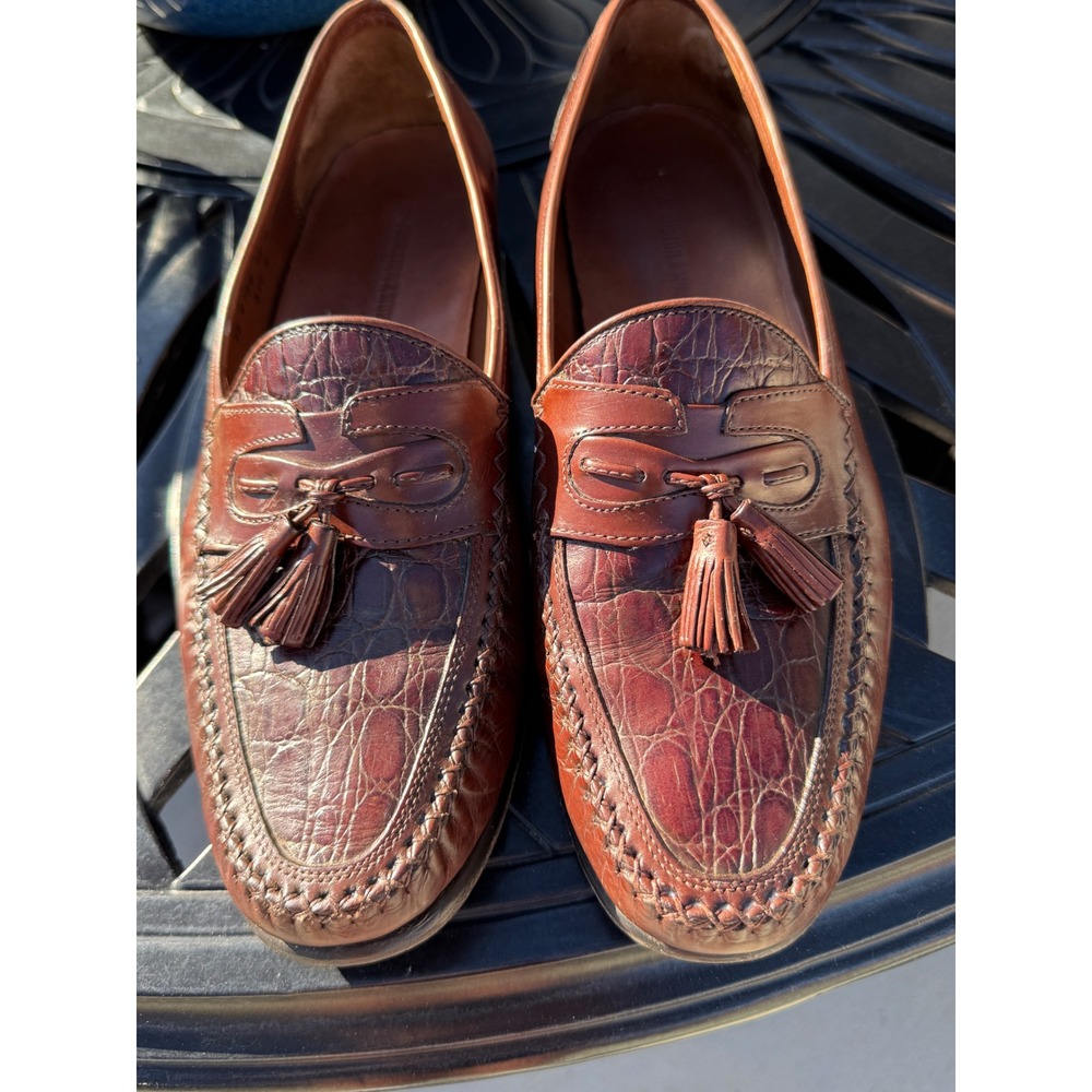 Vintage Johnston & Murphy Tassel Loafers Men's 12M Brown Croc Embossed Leather